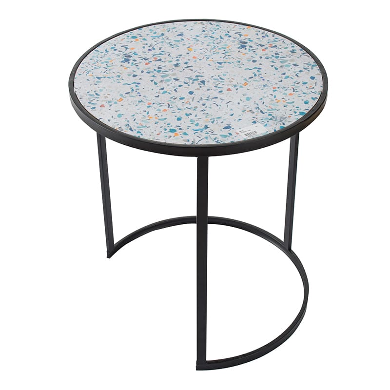 Black Iron Round End Table Set - 2 Tables for Living Room