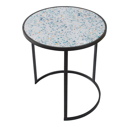Black Iron Round End Table Set - 2 Tables for Living Room