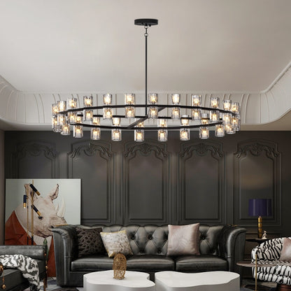 48 Inch Black Iron Crystal Chandelier - Modern Lighting