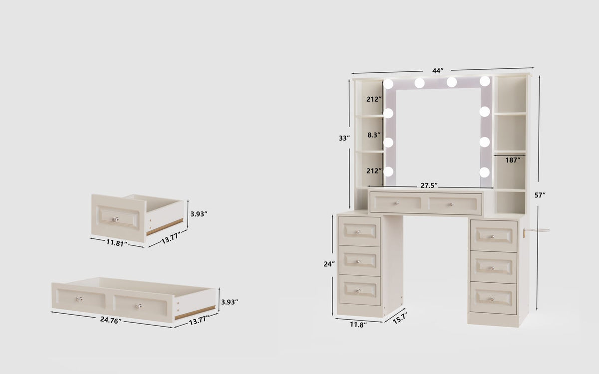 Vanity Desk with Mirror and Lights - Charging Station