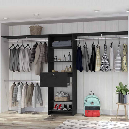 118" Black Bedroom Dresser with Three Shelves & Drawer