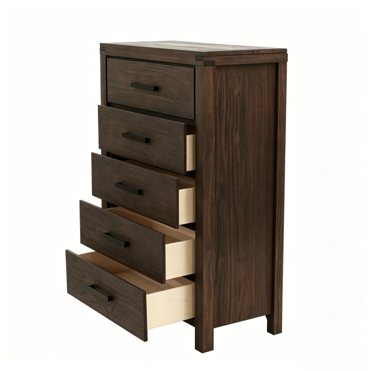 Dark Brown Pine 5-Drawer Chest - Bedroom Storage