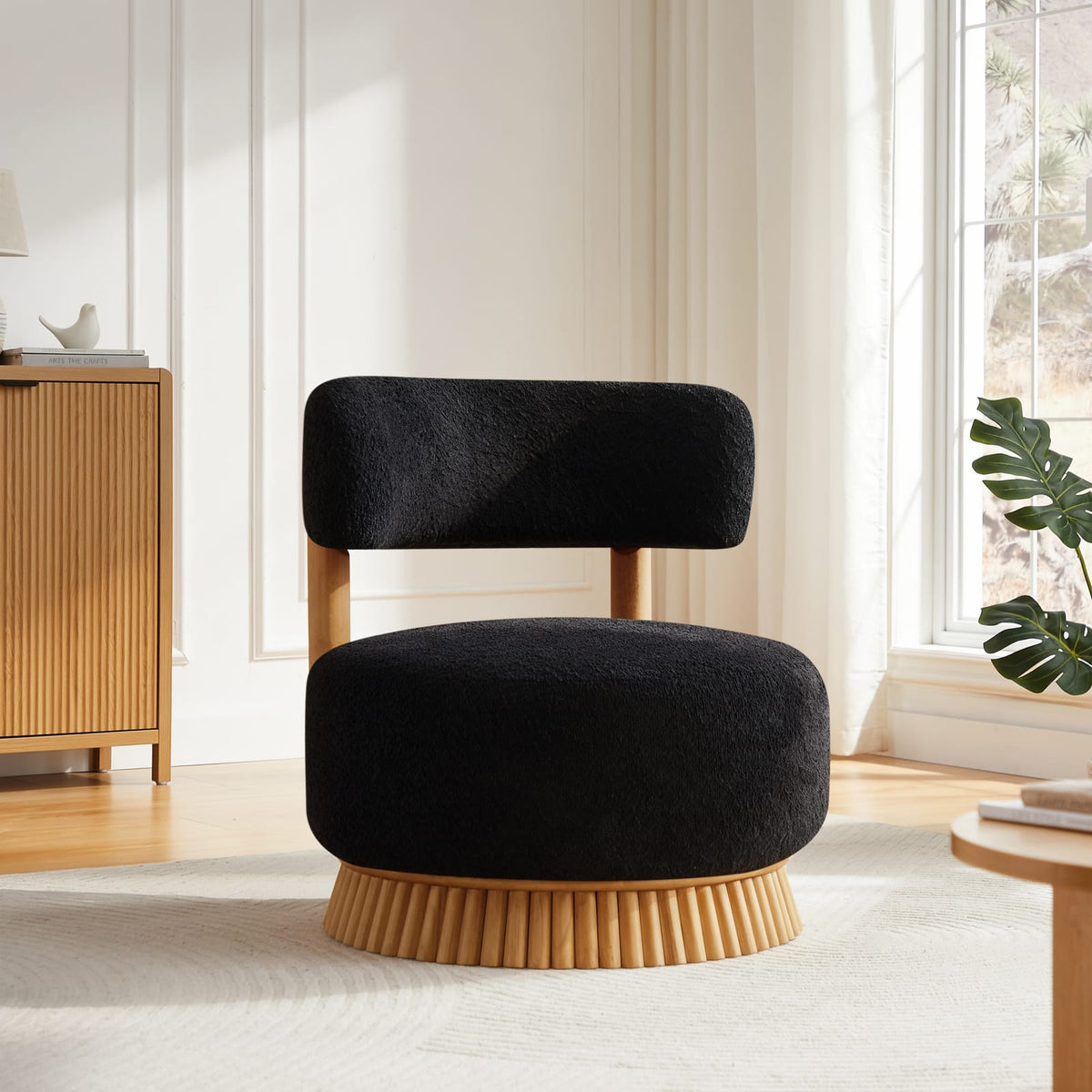 Black Boucl Armless Chair - 27.5" Farmhouse Style Accent Seat