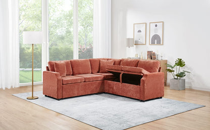 L-Shaped Chenille Sectional Sofa Bed - Orange, 81.9" for Living Room