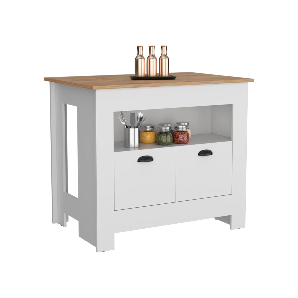 35" White Kitchen Island with Storage
