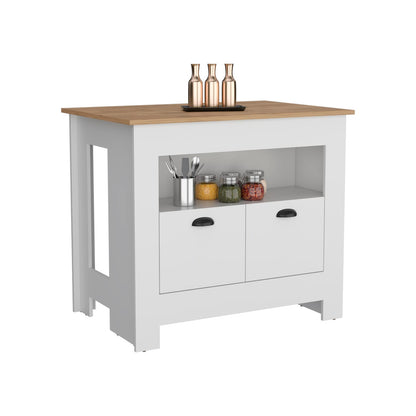 35" White Kitchen Island with Storage