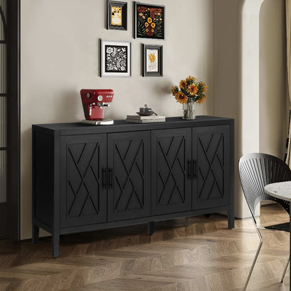 Antique Black 4-Door MDF Storage Cabinet - 59.8" Accent Table for Living Room