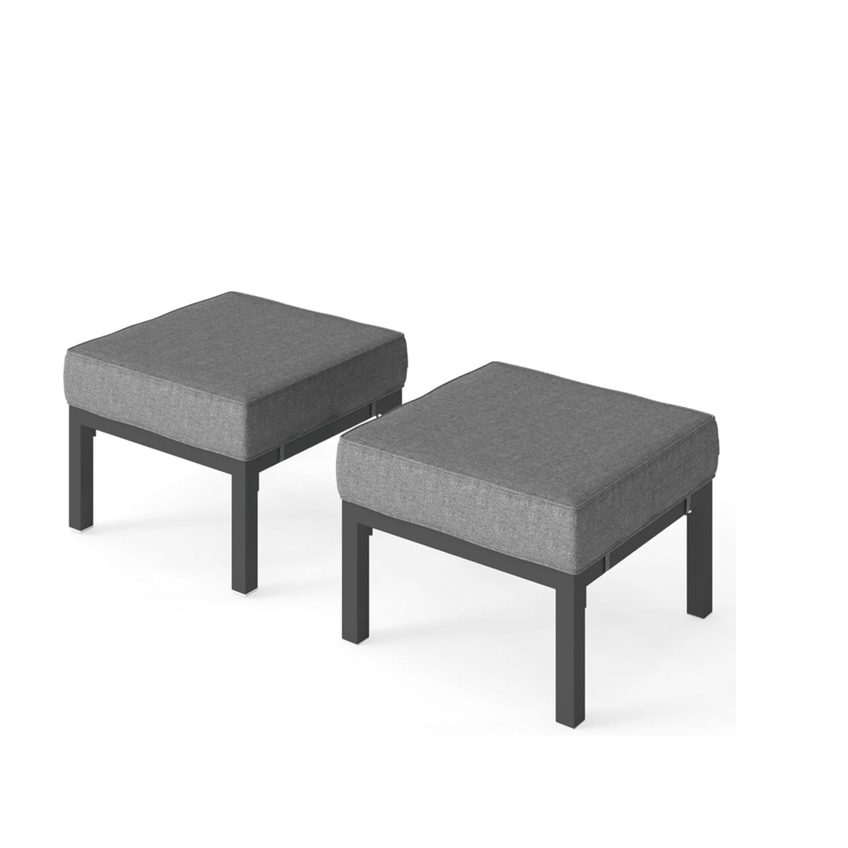Set of 2 Patio Ottomans Dark Gray Cushions Outdoor Footrests