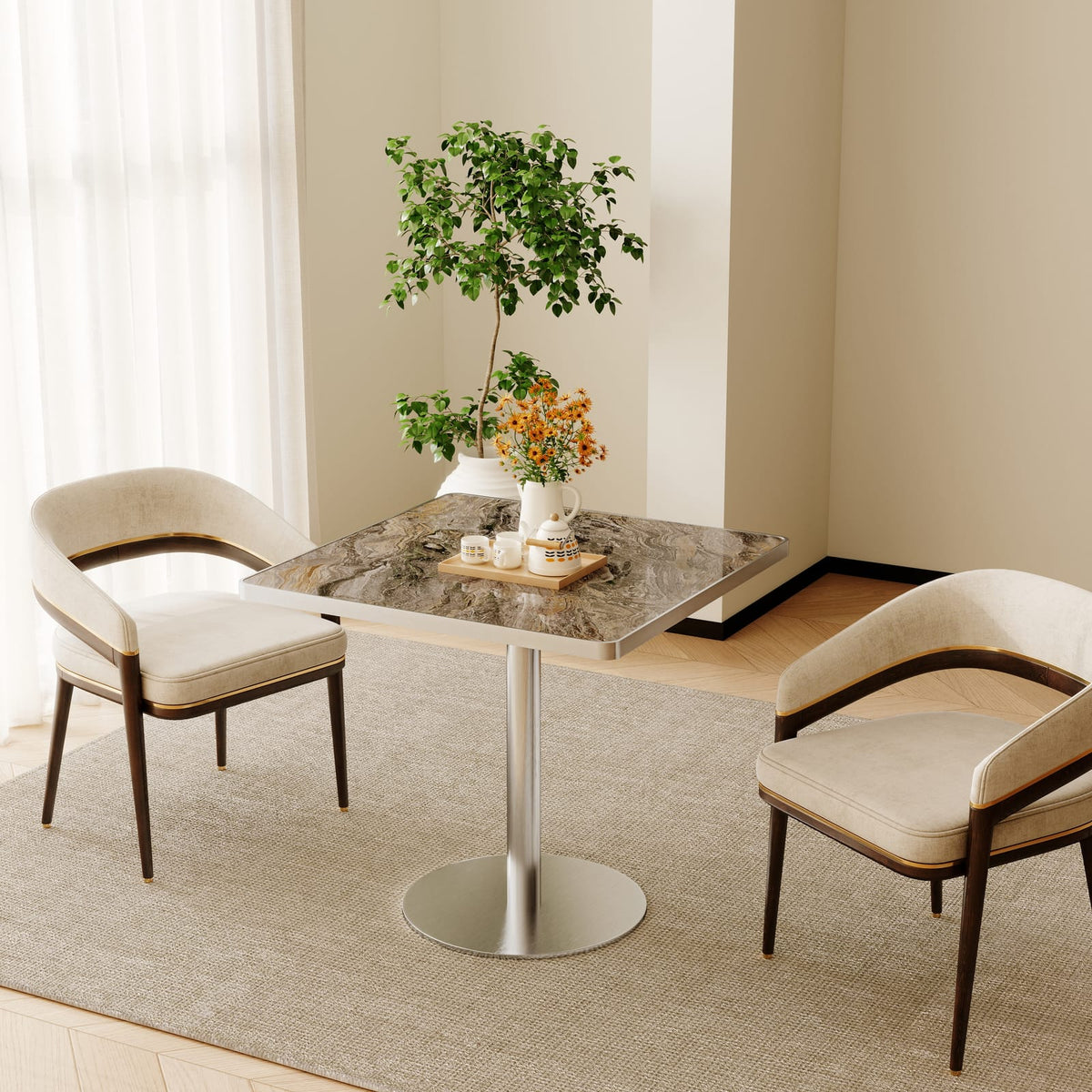 Square Modern Dining Table 31.5 inches Bistro Table Tulip Table with Faux Marble