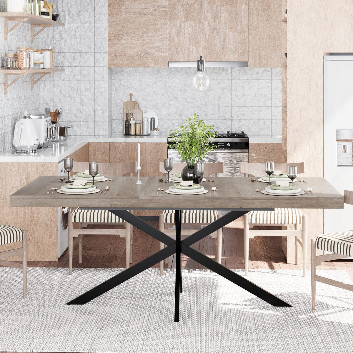 Retro Rectangular Stretch Dining Table - Gray Carole Top, Storage Included