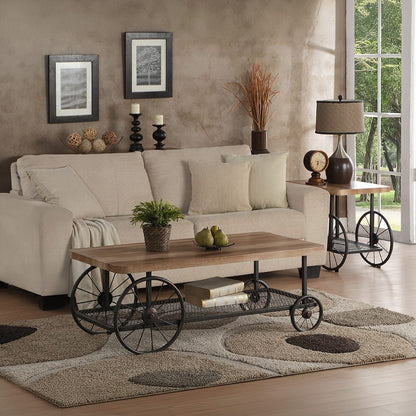 Oak Coffee Table with Antique Grey Finish & Shelf for Living Room
