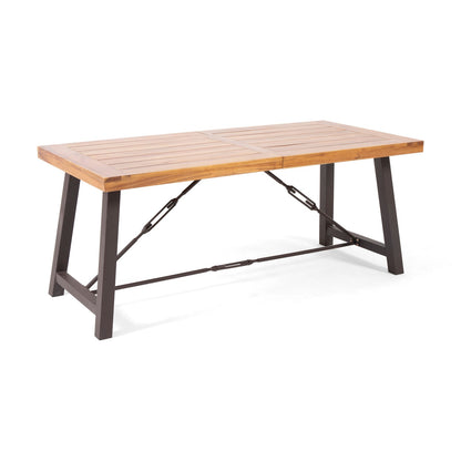 Transitional Acacia Wood Patio Dining Set with Iron Frame
