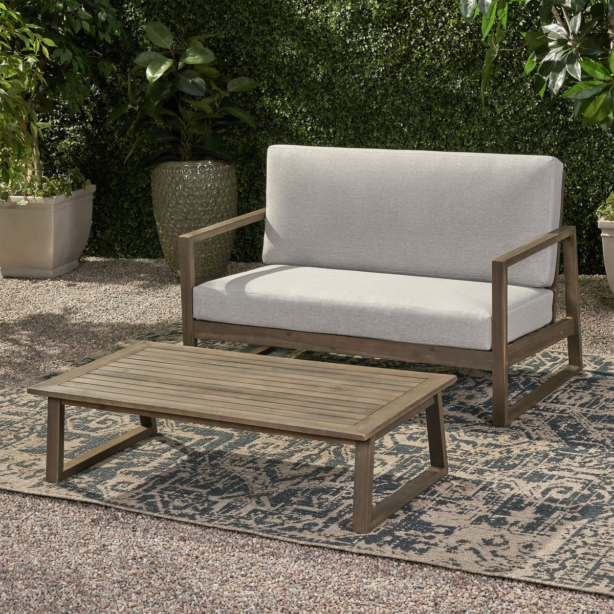 Grey Acacia Wood Outdoor Patio Loveseat Set for Garden
