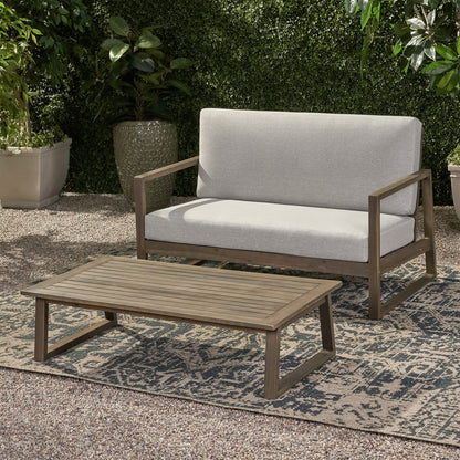 Grey Acacia Wood Outdoor Patio Loveseat Set for Garden