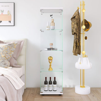 White Glass Display Cabinet with 4 Shelves for Book and Photo Storage