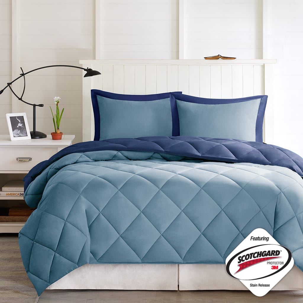Navy Light Blue Polyester Comforter Set Twin Full Queen