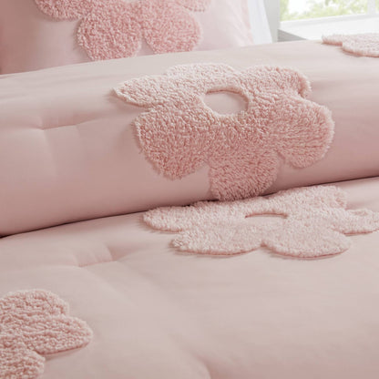 Twin Pink Chenille Comforter Set with Pillow