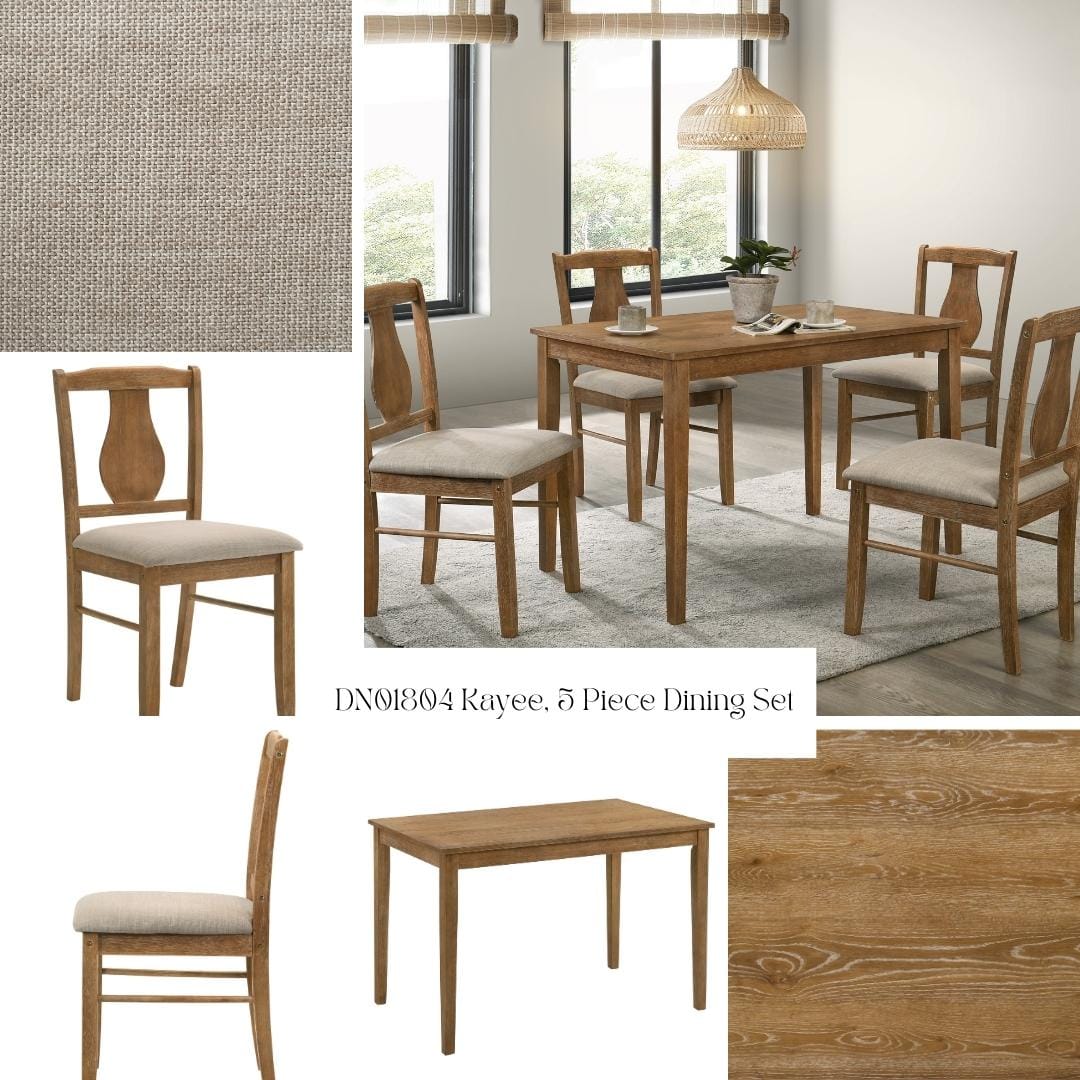 Kayee Weathered Oak Finish 5PC Pack Dining Set - Dining Table & Chairs