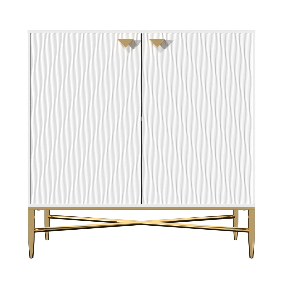 White MDF Iron Accent Cabinet 2 Door Storage for Living Room