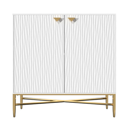 White MDF Iron Accent Cabinet 2 Door Storage for Living Room