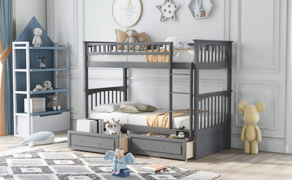 Twin Over Twin Bunk Bed Gray Wood Frame for Bedroom