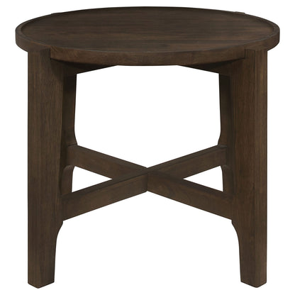 Mavis Dark Brown Round End Table - Solid Wood Storage