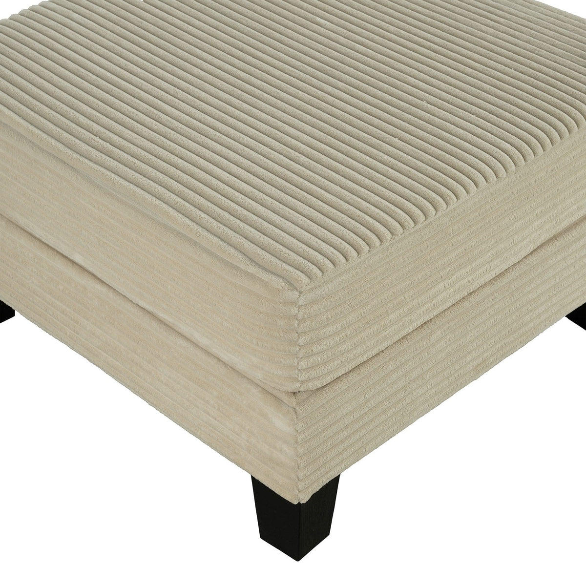 Contemporary Storage Ottoman - Beige Fabric & Wood Legs