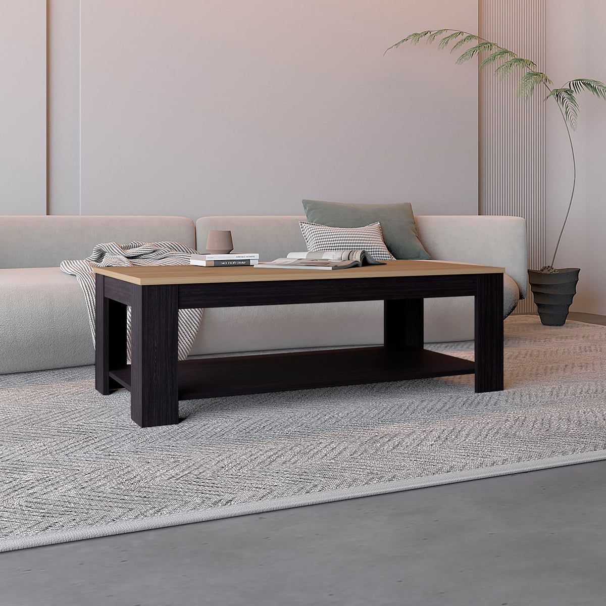 Cecil Coffee Table - Black with Open Storage Shelf | Modern Design