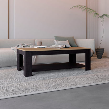 Cecil Coffee Table - Black with Open Storage Shelf | Modern Design