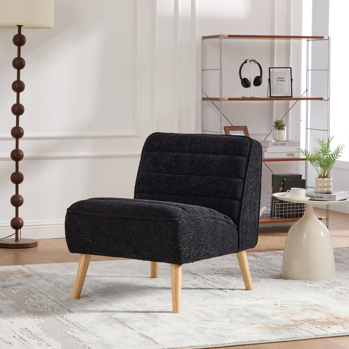 Modern Armless Accent Chair - Black Chenille, 24.4" Wide