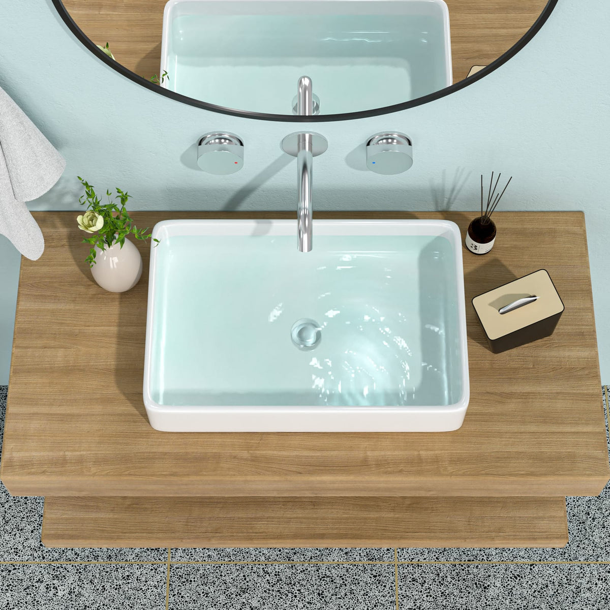 White Ceramic Rectangular Bathroom Sink - 24x16 Inch