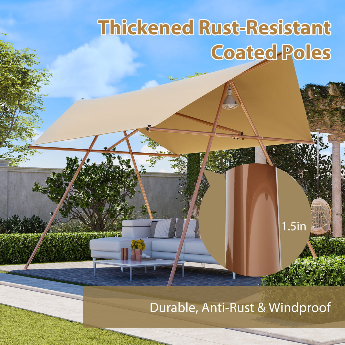 Large Hexagonal Shade Sail Canopy - Brown, UPF 50+ Protection