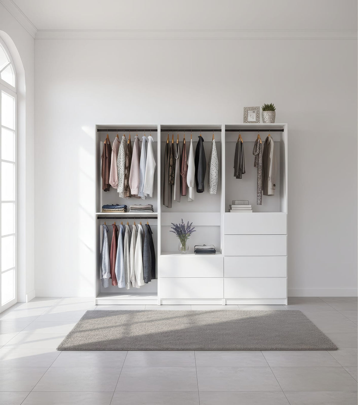 White Wood Walk-In Closet System - 5 Modular Units