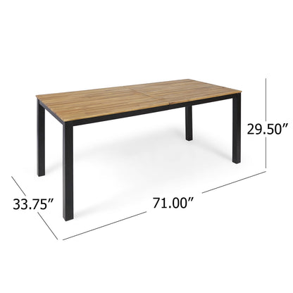 71" Black Acacia Wood Outdoor Dining Table