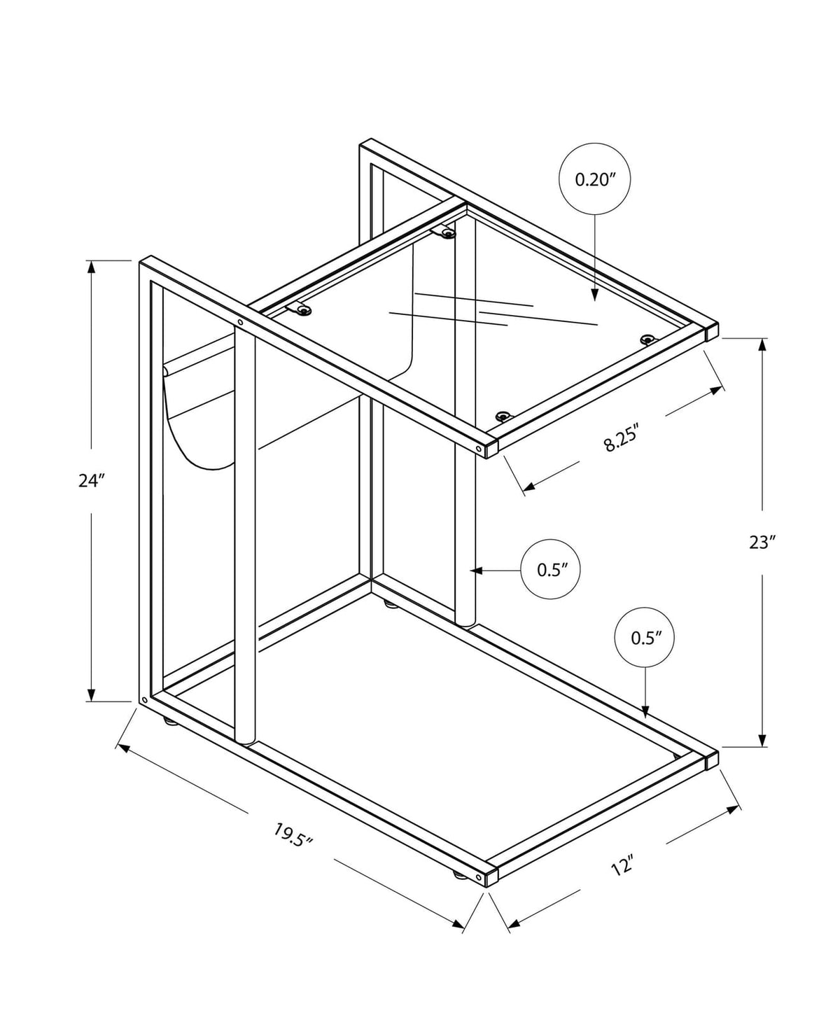Accent Table, C-Shaped End Table with Magazine Storage - White Metal