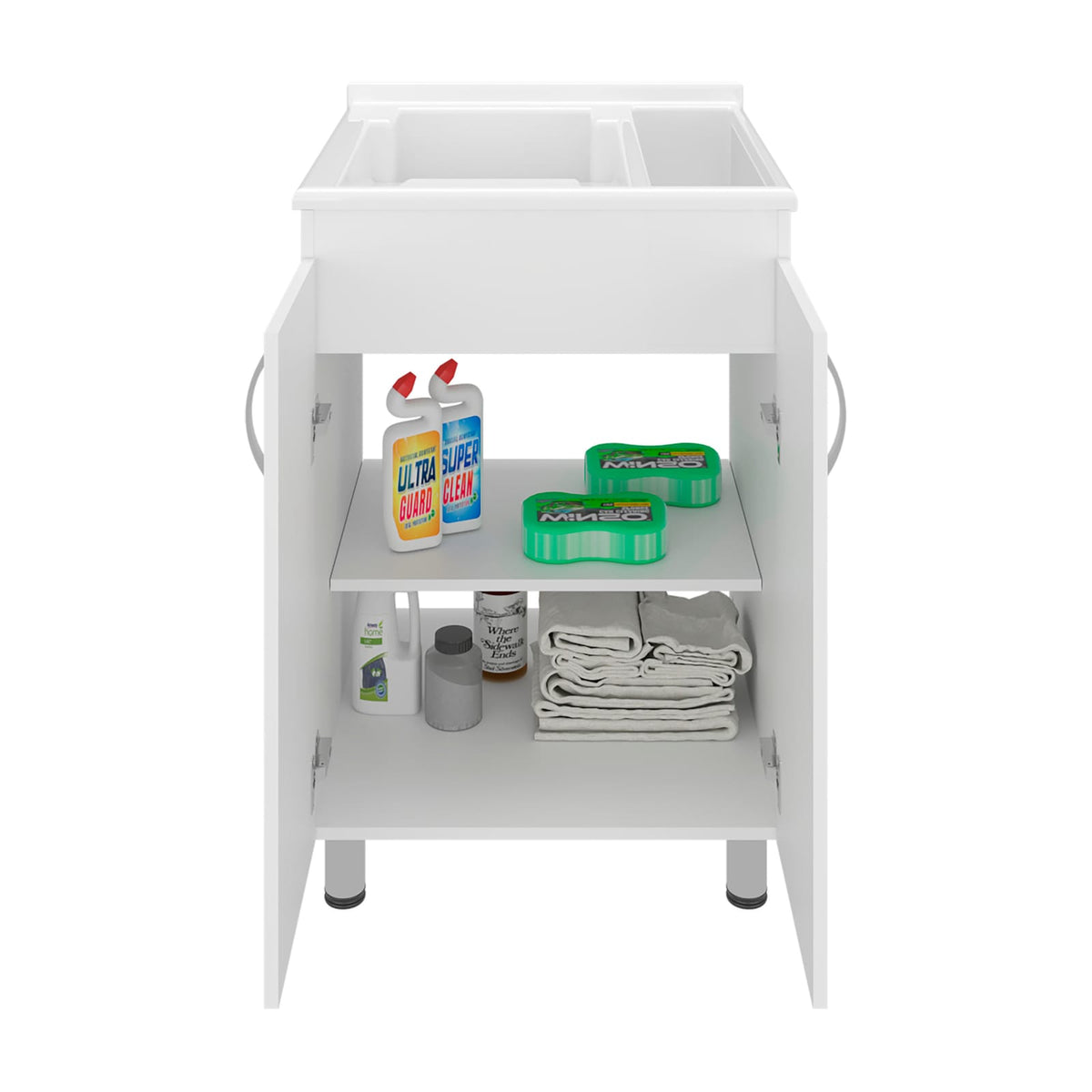 Demolotion Utility Sink Cabinet - Dual Compartments, White