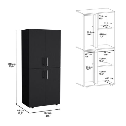 Black Armoire Wardrobe - 70" Tall, Double Doors & Shelves for Bedroom