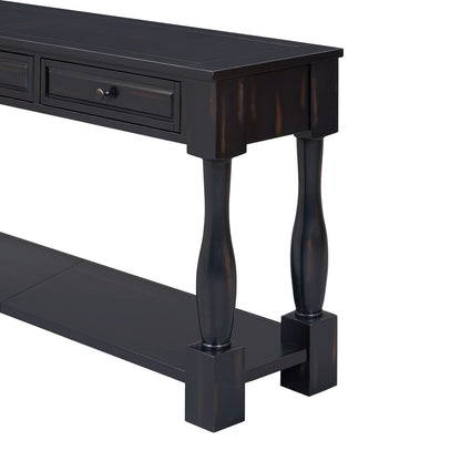 Espresso Solid Wood Console Table with 3 Drawers for Living Room