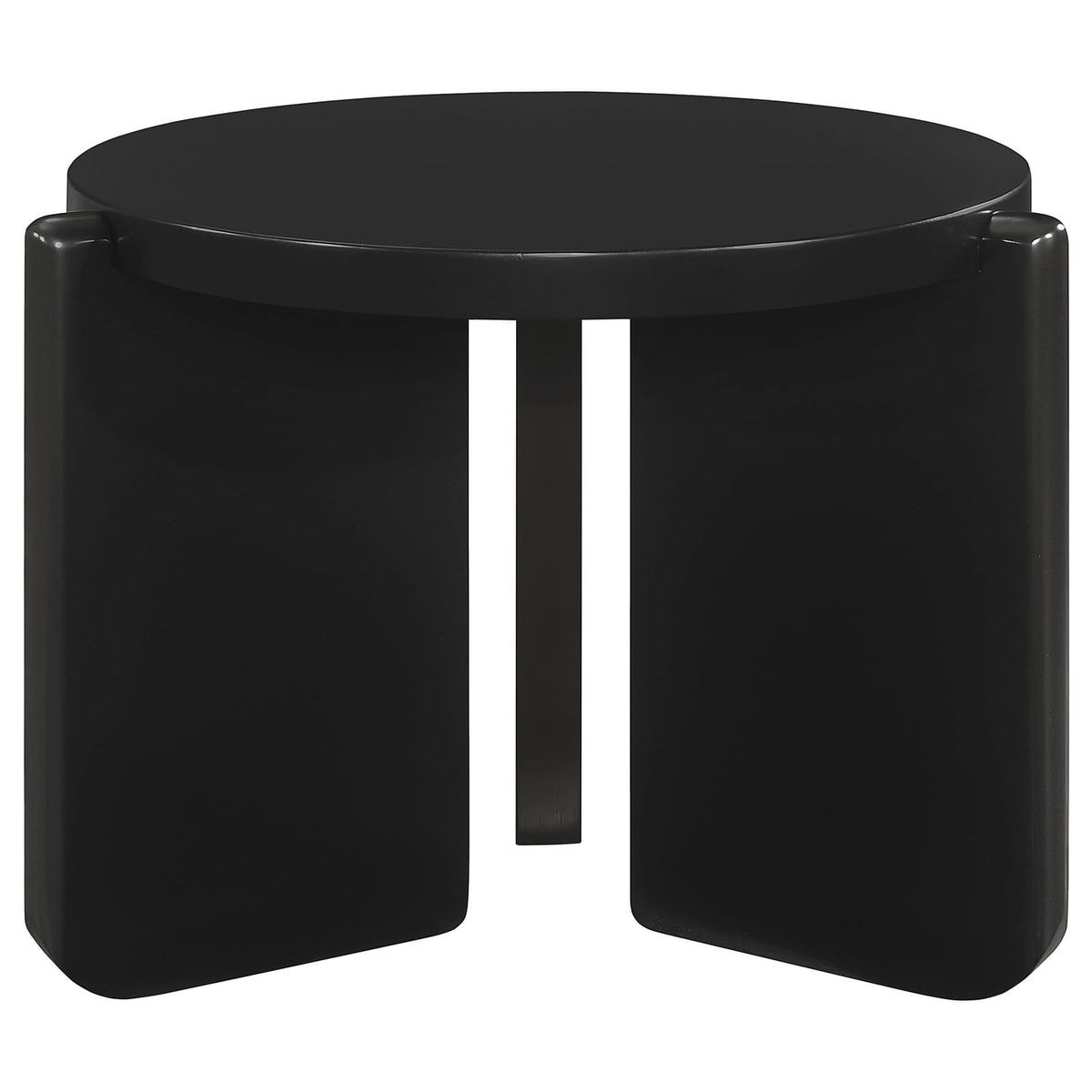 Harrison Black Round End Table - Solid Wood & Sled Base