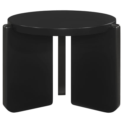 Harrison Black Round End Table - Solid Wood & Sled Base
