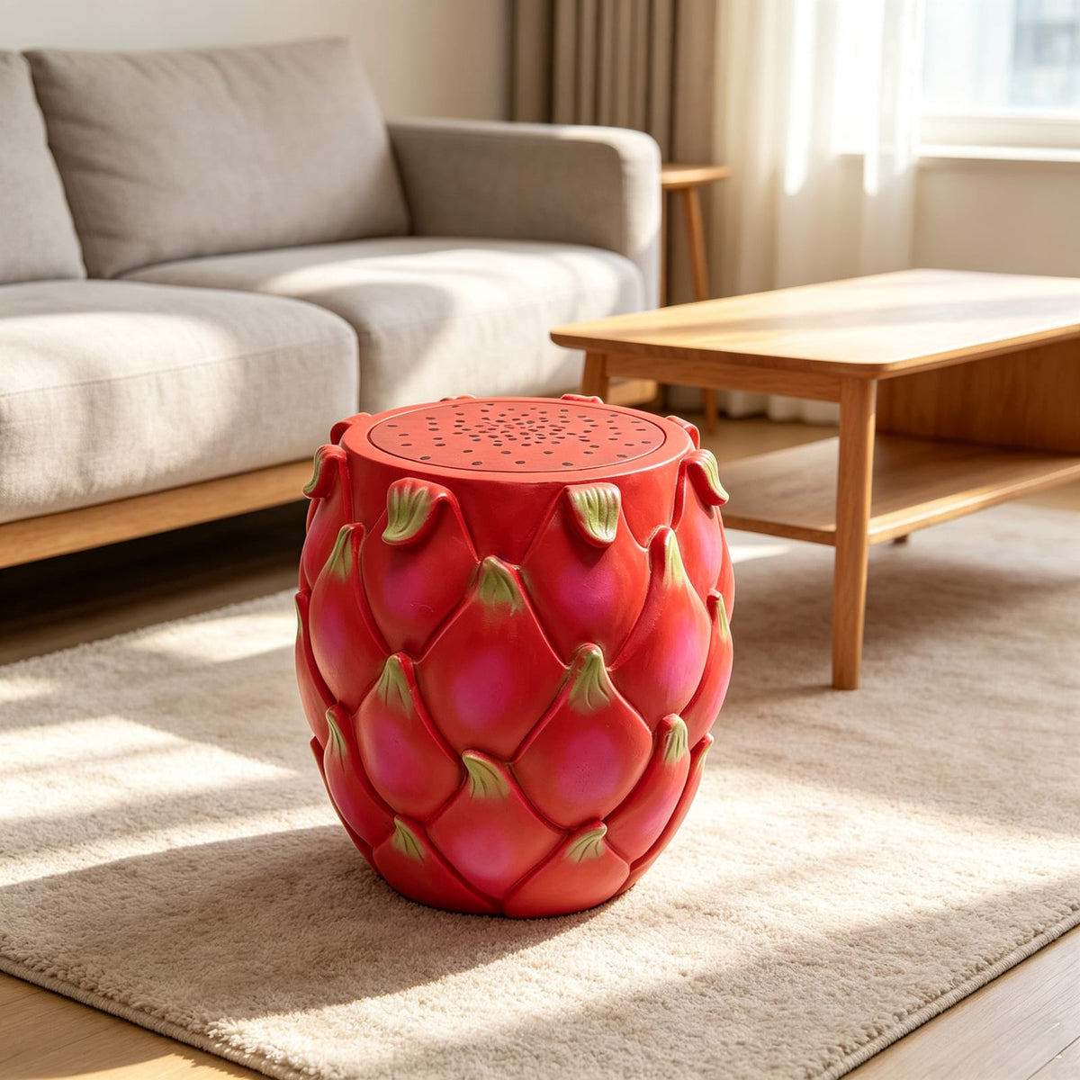 Art Deco Resin Dragon Fruit Stool for Garden or Poolside Decor
