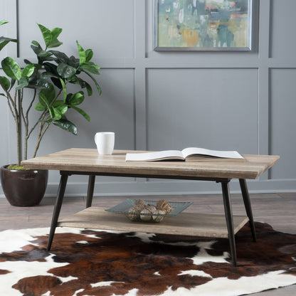 Grey MDF Mid-Century Coffee Table with Hidden Storage for Living Room