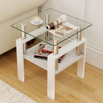 Small White Tempered Glass Coffee Table - 17.72" x 17.72"