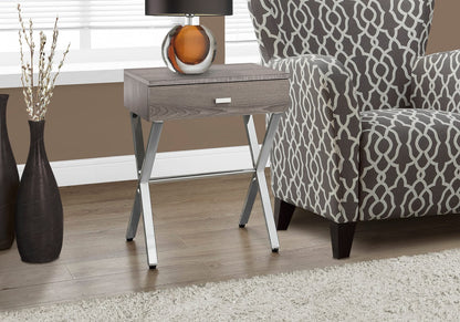 Accent Table, Side Table - Taupe & Chrome Metal