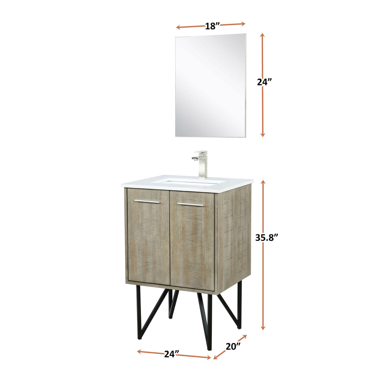 Acacia Wood Bath Vanity with Quartz Top & Mirror
