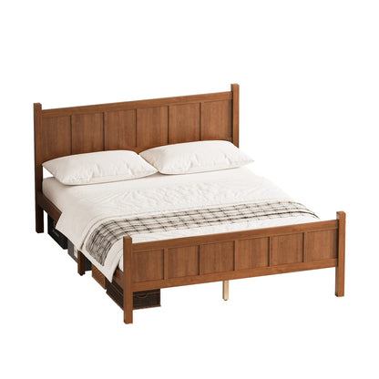 Twin Size Walnut Wood Platform Bed - Farmhouse Style Headboard