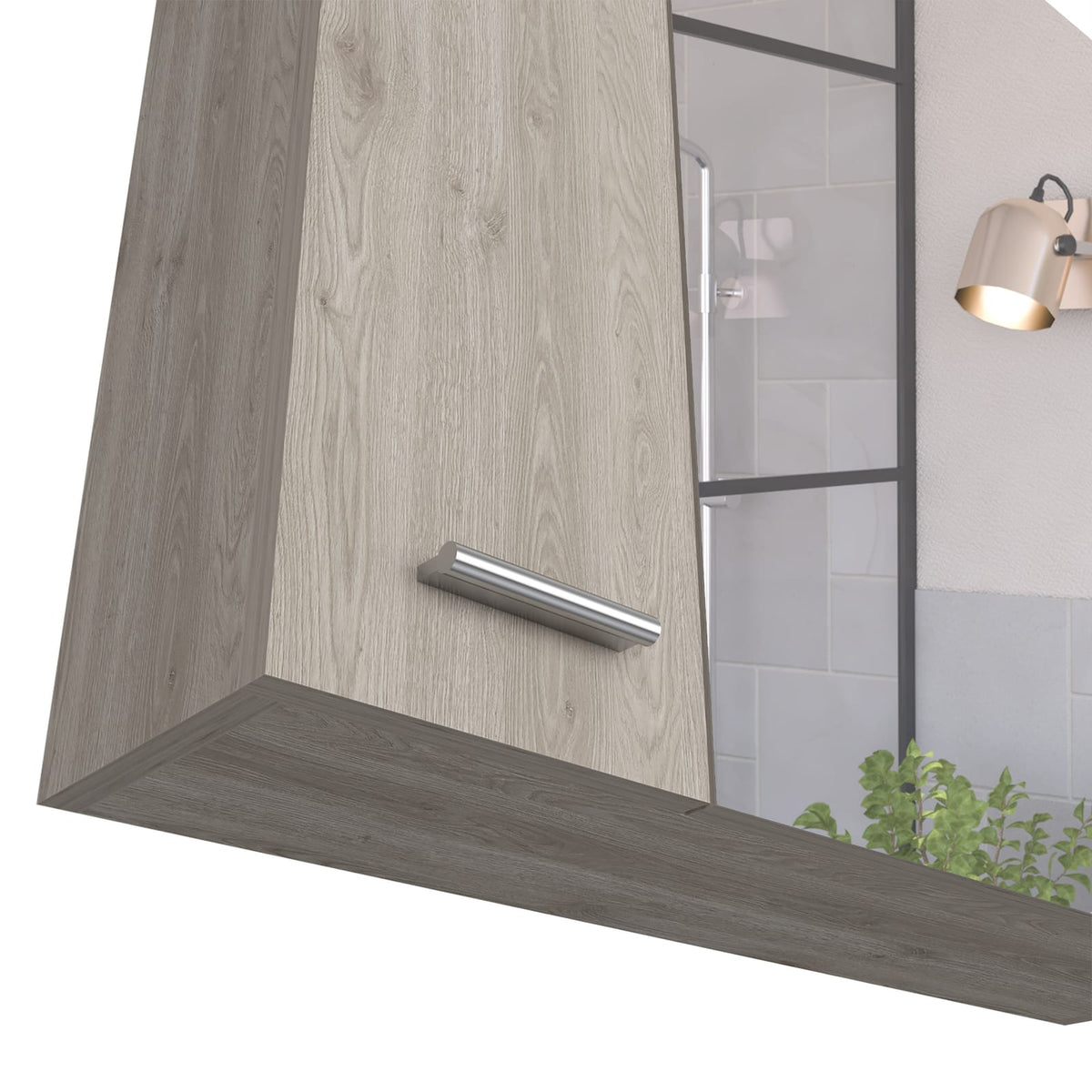 Light Gray Bathroom Storage Cabinet with Mirror