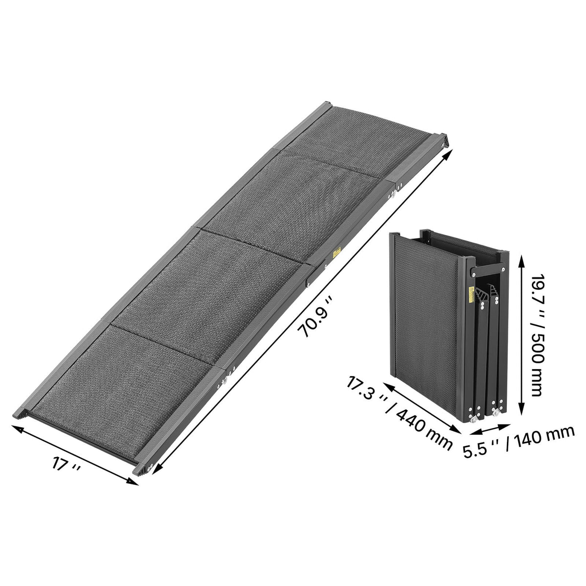 71" Aluminum Dog Ramp - Black Folding Pet Stairs for Cars