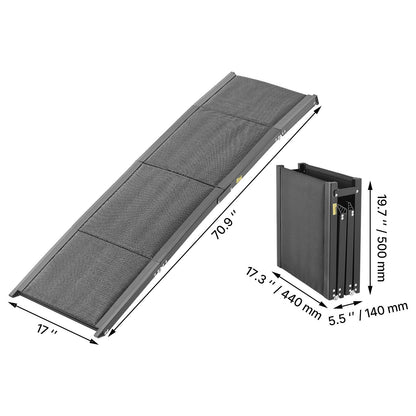 71" Aluminum Dog Ramp - Black Folding Pet Stairs for Cars