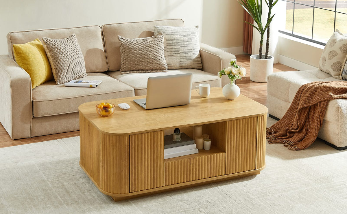 46.5" Natural MDF Coffee Table with Drawers & Storage for Living Room
